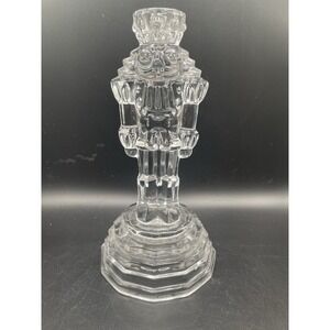 Clear Crystal Nutcracker Toy Soldier Candlestick Holder 8"